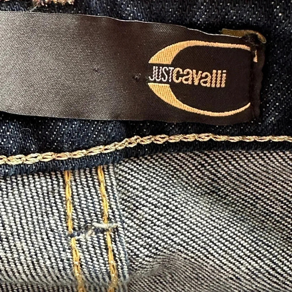 JUST CAVALLI Gold Stud Embellished Jeans Dark Wash Statement Slim Leg Jeans, 28 - Picture 11 of 16